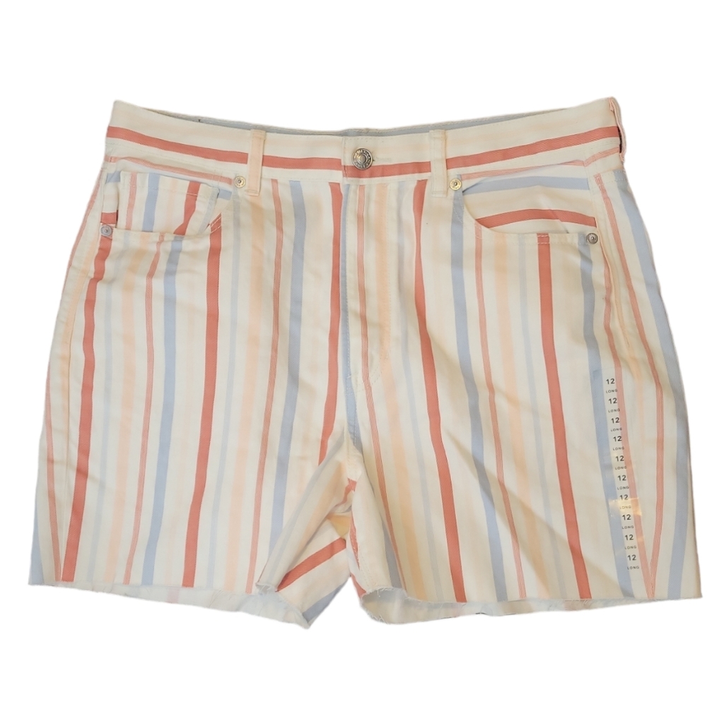 American Eagle Striped Pastel Raw Hem High Waist Shorts sz 12
